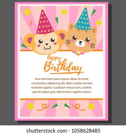happy birthday theme poster with monkey and cat