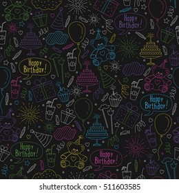 Happy birthday themed seamless pattern for wallpapers, banners, wrapping, textile prints or a backgrounds