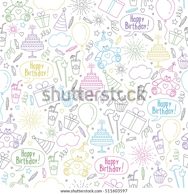 Happy Birthday Themed Seamless Pattern Wallpapers Stock Vector (Royalty