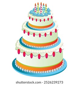 Feliz aniversário três bolos Creem parabéns Bolo bolo festivo para projeto de vetor de poster de aniversário.