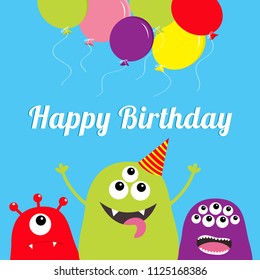 Happy Birthday Three Monster Silhouette Set Stock Illustration ...