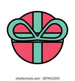 happy birthday, top view present box with bow celebration party, line and fill style vector illustration