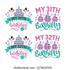 Happy Birthday T-shirt And SVG Design Bundle, Happy Birthday card design elements. Birthday party design for Vector graphic design. Vector EPS Editable File Bundle, can you download this bundle.