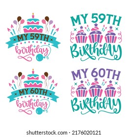 Happy Birthday T-shirt And SVG Design Bundle, Happy Birthday card design elements. Birthday party design for Vector graphic design. Vector EPS Editable File Bundle, can you download this bundle.