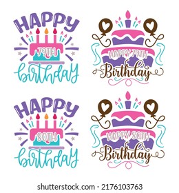 Happy Birthday T-shirt And SVG Design Bundle, Happy Birthday card design elements. Birthday party design for Vector graphic design. Vector EPS Editable File Bundle, can you download this bundle.
