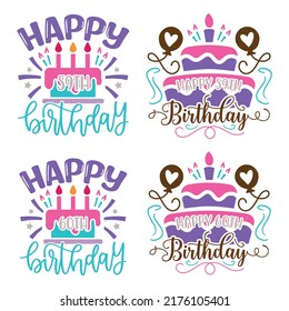 Happy Birthday T-shirt And SVG Design Bundle, Happy Birthday card design elements. Birthday party design for Vector graphic design. Vector EPS Editable File Bundle, can you download this bundle.