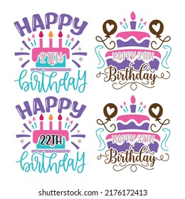 Happy Birthday T-shirt And SVG Design Bundle, Happy Birthday card design elements. Birthday party design for Vector graphic design. Vector EPS Editable File Bundle, can you download this bundle.
