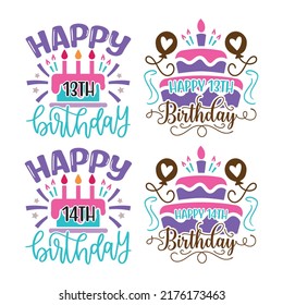Happy Birthday T-shirt And SVG Design Bundle, Happy Birthday card design elements. Birthday party design for Vector graphic design. Vector EPS Editable File Bundle, can you download this bundle.