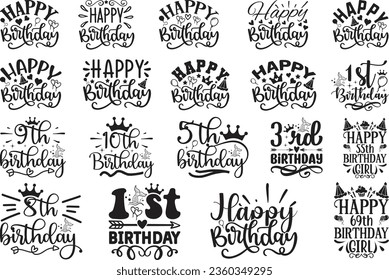 Happy Birthday T-shirt And SVG Design Bundle, Happy Birthday card design elements. Birthday party design for Vector graphic design. Vector EPS Editable File Bundle, can you download this bundle svg