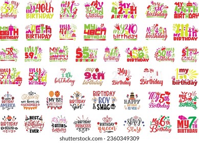 Happy Birthday T-shirt And SVG Design Bundle, Happy Birthday card design elements. Birthday party design for Vector graphic design. Vector EPS Editable File Bundle, can you download this bundle svg
