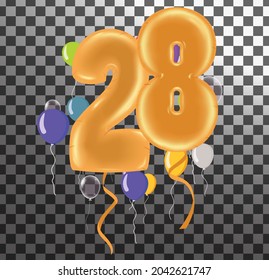 Happy Birthday twenty eight year, fun celebration anniversary greeting card with number, balloon on background