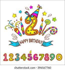 Happy birthday. Two years. Set of colored numbers.
