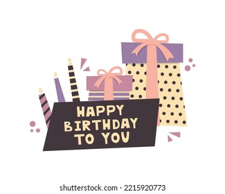 Happy birthday typographic design for greeting cards, postcards, web, posters. Flat style.