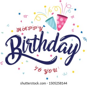 happy birthday typographic design vector illustration and sticker design