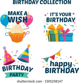 happy birthday typographic design vector illustration and sticker design