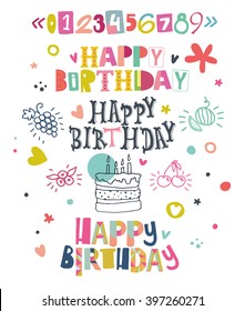 Feliz cumpleaños, diseño tipográfico. Ilustración vectorial para su diseño.