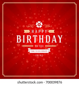 Happy Birthday typographic for greeting card design vector illustration. Vintage birthday badge or label on red background.