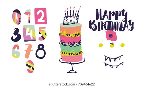 Happy birthday typographic and numbers design set with vector illustrations for your design.