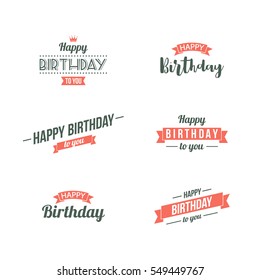Happy Birthday typographic set. Retro design.