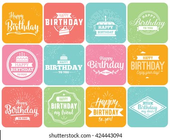 Happy Birthday typographic set. Vector design for greeting cards, print and cloths. Isolated Birthday lettering compositions.