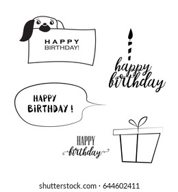 Happy Birthday typographic set. Vector design for greeting cards, print and cloths. Isolated lettering compositions.
