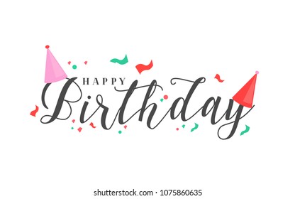 Happy Birthday Typographic vector design for greeting card, birthday card, invitation card, isolated text, lettering composition. Vector Illustration eps.10