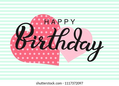 Happy Birthday typographic vector design for greeting card, birthday card, invitation card, isolated text, lettering composition. Handwritten modern brush lettering on fabric background.