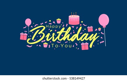 Happy Birthday typographic vector design for greeting cards, Birthday card, invitation card. Isolated birthday text, lettering composition on Blue Background. Vector Illustration eps.10