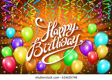Happy Birthday typographic vector design for greeting cards, invitation. text, lettering composition. colorful balloon Vector Illustration eps. 10 orange yellow art