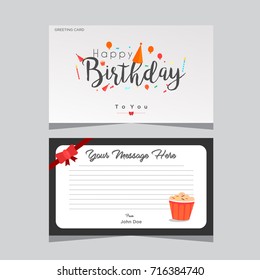 Happy Birthday Typographic vector design for greeting cards, Birthday card, invitation card. Isolated birthday text, lettering composition in Front and Back Side.