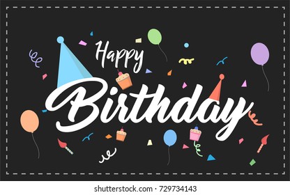 Happy Birthday typographic vector design with black background for greeting cards, Birthday card, invitation card. Isolated birthday text, lettering composition.