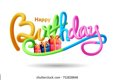 Happy Birthday Typographic vector design in 3D Liquid Style for greeting cards, Birthday card, invitation card. Isolated birthday text, creative lettering. Vector Illustration eps.10