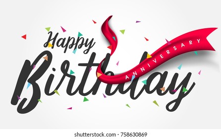 Happy Birthday Typographic vector design for greeting card, birthday card, invitation card with ribbon, isolated text, lettering composition. Vector Illustration eps.10