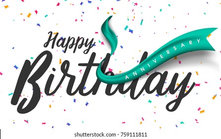 Happy Birthday Typographic vector design for greeting card, birthday card, invitation card with ribbon, isolated text, lettering composition. Vector Illustration eps.10