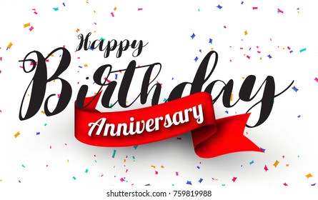Happy Birthday Typographic vector design for greeting card, birthday card, invitation card with ribbon, isolated text, lettering composition. Vector Illustration eps.10