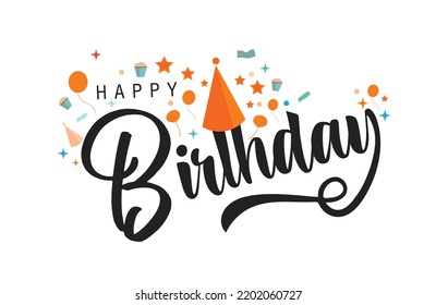 Happy Birthday, Typography. Beautiful greeting card scratched calligraphy. black text word. Hand drawn. design template for a birthday celebration. Handwritten. Typography, eps10