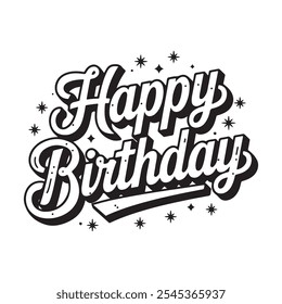 Happy birthday typography in black color 