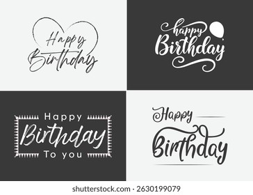 happy birthday typography black color vector design with birthday party element isolated on white background can be use for background, poster and template