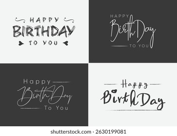 happy birthday typography black color vector design with birthday party element isolated on white background can be use for background, poster and template