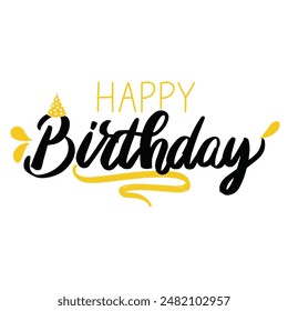 Happy Birthday typography in Black and Yellow theme