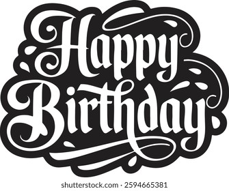 Happy Birthday typography, calligraphy vector on white background.