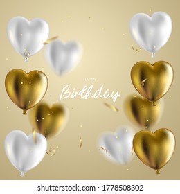 Happy Birthday typography design for greeting cards and invitation, with realistic balloon, confetti.