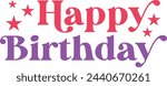 Happy birthday typography design on plain white transparent isolated background for card, shirt, hoodie, sweatshirt, apparel, tag, mug, icon, poster or badge