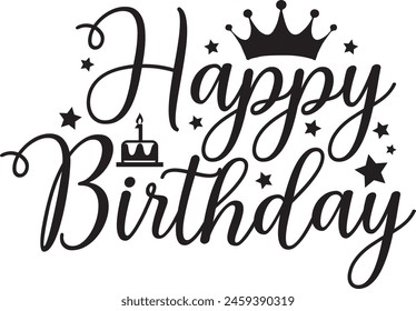 Happy Birthday typography design on plain white transparent isolated background for card, shirt, hoodie, sweatshirt, apparel, tag, mug, icon, poster or badge