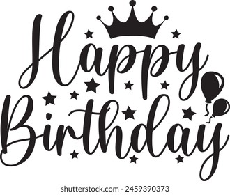 Happy Birthday typography design on plain white transparent isolated background for card, shirt, hoodie, sweatshirt, apparel, tag, mug, icon, poster or badge