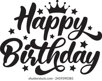 Happy Birthday typography design on plain white transparent isolated background for card, shirt, hoodie, sweatshirt, apparel, tag, mug, icon, poster or badge