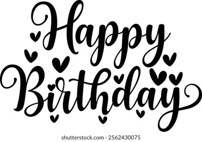 Happy Birthday typography design on plain white transparent isolated background for card, shirt, hoodie, sweatshirt, apparel, tag, mug, icon, poster or badge