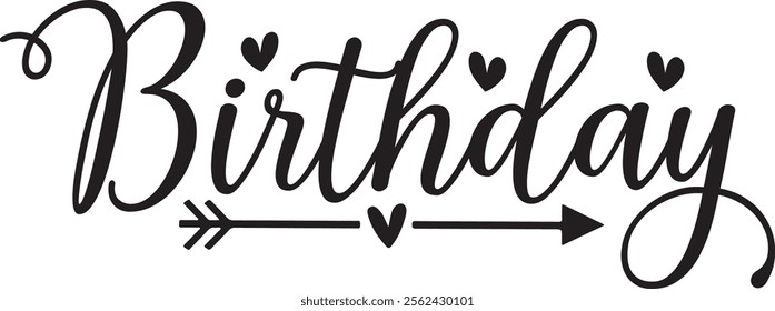 Happy Birthday typography design on plain white transparent isolated background for card, shirt, hoodie, sweatshirt, apparel, tag, mug, icon, poster or badge