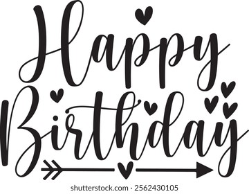 Happy Birthday typography design on plain white transparent isolated background for card, shirt, hoodie, sweatshirt, apparel, tag, mug, icon, poster or badge