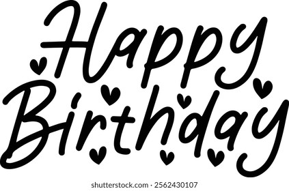 Happy Birthday typography design on plain white transparent isolated background for card, shirt, hoodie, sweatshirt, apparel, tag, mug, icon, poster or badge